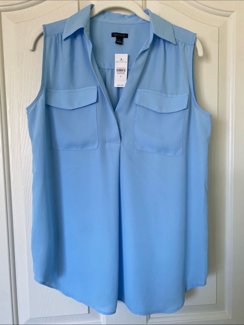 Ann Taylor Light Blue Sleeveless Camp Shirt